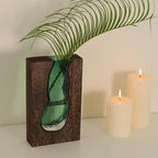Wood and Glass Inlay Vases Farmhouse Wooden Glass Flower Vase Solid Wood Glass Vase Home Decor Vases for Centerpiece (9.45 Inches)