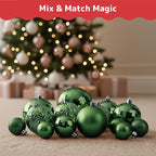 Prextex 36 Piece Christmas Ornaments Set - Emerald Green Christmas Tree Decorations - Shatterproof Ball Ornaments in Small, Medium, and Large Sizes - Durable Holiday Decor for Indoor and Outdoor Use