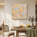 Framed Square Boho Abstract Floral Wall Art for Living room, Neutral Flower Watercolor Painting Print Canvas Artwork for Walls, Pastel Bohemian Botanical Wall Decor for Bedroom Home Office, 24x24 Inch