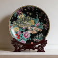 Peacock Decorative Plate with Stand, Oriental Art Decor, Chinese Style Floral Bird Art Plate, Display Dish for Living Room, Elegant Home Feng Shui Decoration Gift (2026 Art Collection) (Black Peacock)