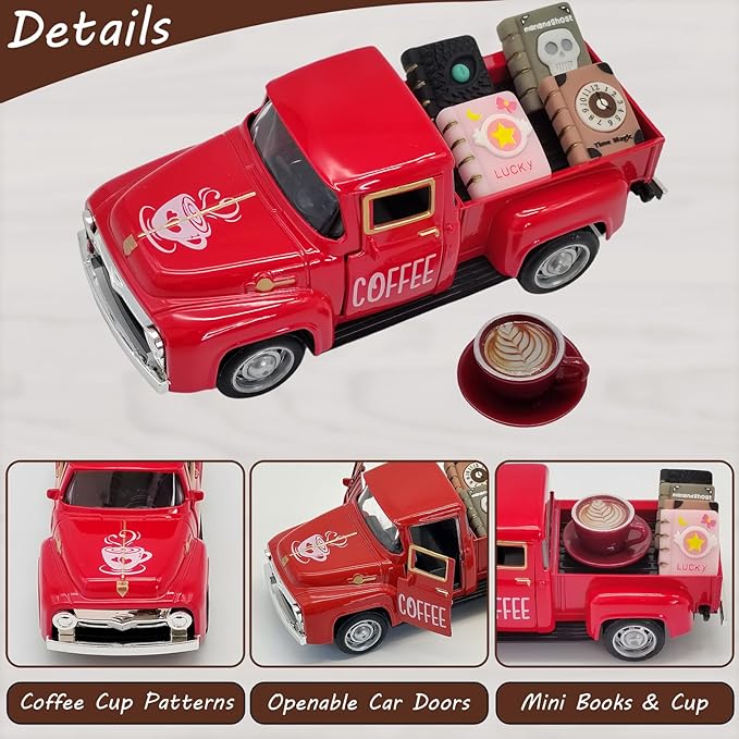 Coffee Bar Decor Vintage Mini Metal Pickup Truck Decor with Book Accessories for Coffee Station,Farmhouse Tiered Tray Table Decorations for Home Kitchen, Office, Cafe