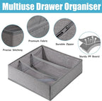 Dresser Drawer under Cabinet Clothes Organizer 3 Cell Foldable Storage Cubes Underwear Drawer Organizer Dividers Storage Boxes for Bra, （Grey）