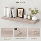Acovy 48 Inch Floating Shelves, 3D Textured Wood Grain, 48"x9.25"x1.5" Inch Deep Floating Shelves for Wall, Wooden Shelves for Bathroom, Bedroom, Living Room, Washed White, 1 Piece