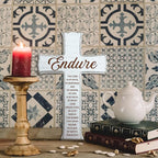 dsjaidh Cross Wall Decor - White Scripture Wooden Cross For Wall - Minimalist Wooden Hanging Signs Christian Easter Decor for Home Office Church Baptism - Christian Gifts for Men Women (Endure)- A01