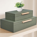 Decorative Box, Decorative Boxes with Lids 2-Set, Memory Box for Keepsakes, Beautiful PU Leather Decorative Storage Boxes in Style, Decor Box with Rose Metal Handle, Store Photos, Documents Green