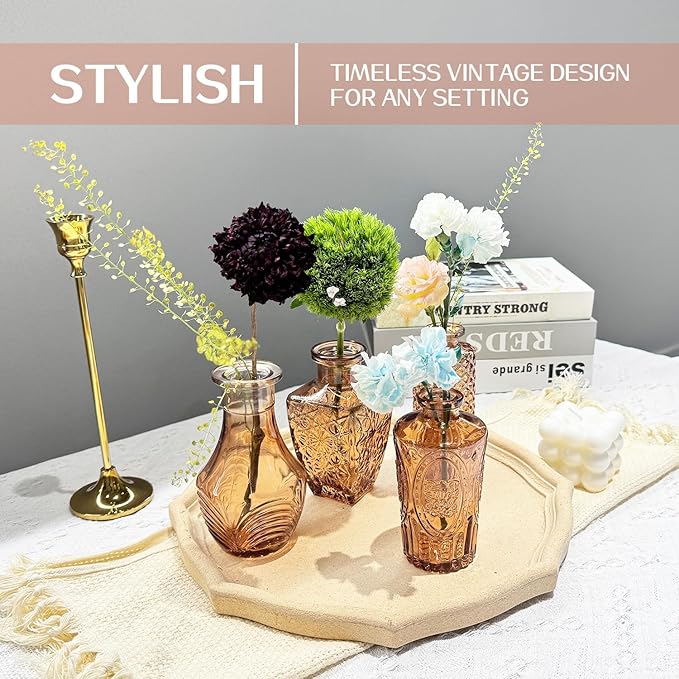 Mini Bud Vases As Wedding Centerpieces for Tables,Clear Bud Vases for Flowers,Small Flower Vases Suitable for Birthday Party,Anniversary,Wedding Reception,Baby Shower (Amber, 24PCS)