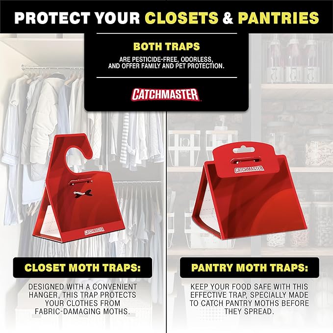 Catchmaster Pantry Moth Traps with Premium Extra Strength Pheromone Technology – XL, Extra-Strength Flour & Indian Meal Moth Traps – Protects Kitchen Cabinets & Food Storage – Red, 6PK