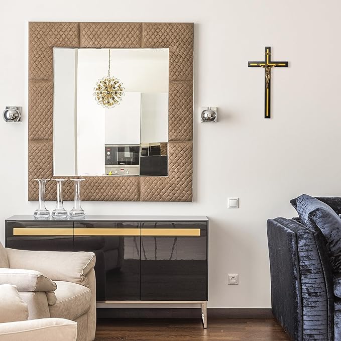 KUXBET 12 Inch Wall Crucifix With Wooden Cross Necklace, Catholic Wooden Jesus Christ Wall Hanging for Home Decor