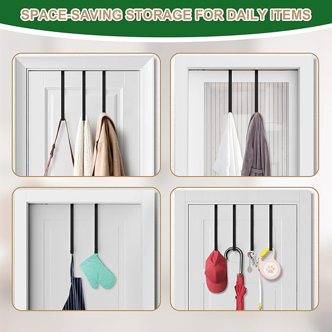 15" Reversible Wreath Hangers for Front Door, Fit Most Doors up to 1-3/4", Heavy Duty Steel Over The Door Hooks Hold up to 80 LBS for Spring & Easter Wreaths, Seasonal Door Decor (Black 2 Pack)