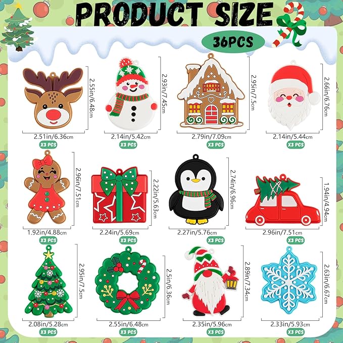 kockuu Christmas Ornaments for Tree Decorations, 36pcs Soft PVC Hanging Ornaments Snowflake Gingerbread House Snowman for Christmas Tree Gift Box, Winter Holiday Party, Home, Office Decor