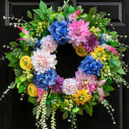 Spring and Summer Wreaths for Front Door 24 Inch Summer Wreath with Vibrant Dahlia, Gerbera Daisy & Primula Floral Arrangement - All Seasons Summer & Spring Door Wreath for Outside Decor