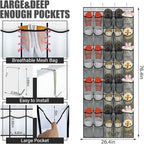 Windyun 40 Over The Door Shoe Organizer, Large Mesh Pocket Hanging Shoe Rack Hanger Large Capacity Gray Behind The Door Storage Holder for Dorm College Closet Entryway Bedroom Utility Room Women Men