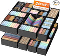 Drawer Organizer Clothes, 24 Pack Drawer Organizers and Underwear Organizer for Nursery, Dividers Clothes Organizer, Closet Organization and Foldable Storage Bins for Sock, Bra, Tie, Black