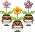 Wavwavw 3 Pack Teacher Appreciation Gift Positive Flower Handmade Crochet Doll Thank You for Helping Me Grow Gifts Back to School Gifts for Women Teacher(Cute Flower)