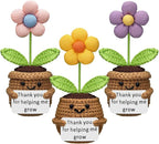 Wavwavw 3 Pack Teacher Appreciation Gift Positive Flower Handmade Crochet Doll Thank You for Helping Me Grow Gifts Back to School Gifts for Women Teacher(Cute Flower)