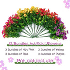 Artificial Flowers for Outdoors,Faux Flowers Daisy with Eucalyptus Leaves for Indoor Garden Home Decor,UV Resistant Artificial Flower Fake Plants for Porch, 12 Bundles (Mix Pink Red Purple Yellow)