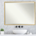 Amanti Art White Wall Mirror 31x41 Paige White Gold Rectangle Bathroom Mirror for Wall Decor Living Room, X-Large Modern Wood Frame, Hangs Horizonally and Vertically, Bathroom Decor, Beveled Edge