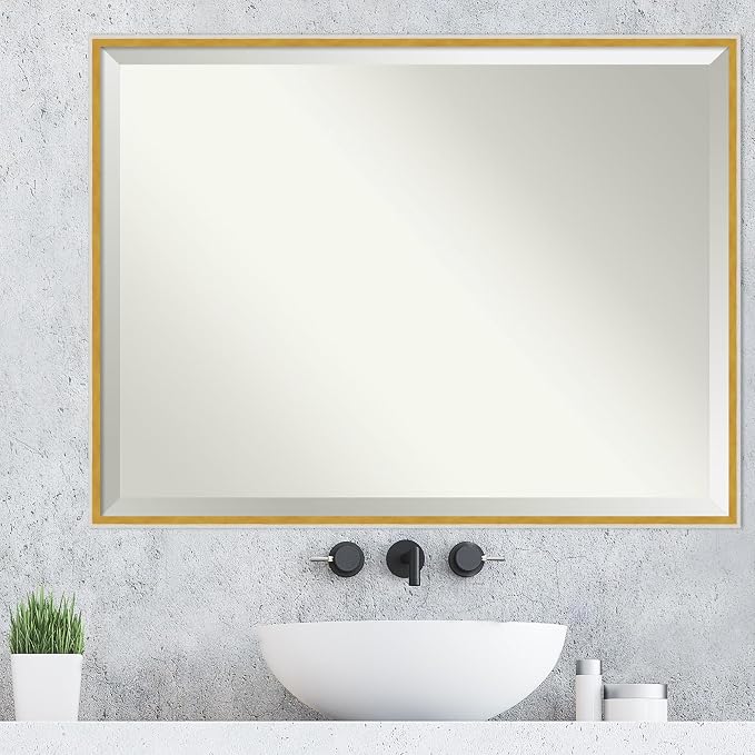 Amanti Art White Wall Mirror 31x41 Paige White Gold Rectangle Bathroom Mirror for Wall Decor Living Room, X-Large Modern Wood Frame, Hangs Horizonally and Vertically, Bathroom Decor, Beveled Edge
