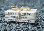 3 Pieces Wooden Decorative White Books, Rustic Farmhouse Faux Books for Coffee Table Shelves with Wood Bead Tassels and Leaves, 7'x 4.6'x 2.5' (Take Time to Do, What Makes, Your Soul Happy)