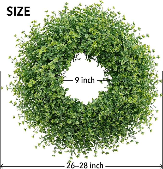 28 Inch Large Boxwoods Wreaths for Front Door Artificial Green Leaves Greenery Indoor Outdoor Wreath Home Decor Porch Window Wall Farmhouse Door Decorations Spring Summer Fall All Seasons