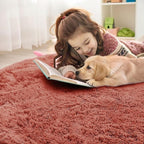 OLANLY Rust Red Round Rugs for Bedroom - Machine Washable, 4 ft Circle Area Rugs for Living Room, Soft and Fluffy Shaggy Carpet for Teen Girl and Boys, Nursery Rooms, Dorms, Home Decor Aesthetic