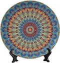 Colorful Decorative Plates, 10 Inch, Blue Mandala Boho Round Display Plate, Decorative Plates with Stand, for Home Kitchen Bedroom Decorative Ornaments