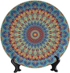 Colorful Decorative Plates, 10 Inch, Blue Mandala Boho Round Display Plate, Decorative Plates with Stand, for Home Kitchen Bedroom Decorative Ornaments