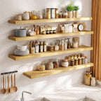 FLYJOE 36 Inch Long Floating Shelves for Wall Set of 1, 12" D Wood Grain Bathroom Shelves with Invisible Brackets, Easy Install Engineered Wood Storage Shelves for Kitchen, Living Room, Bedroom