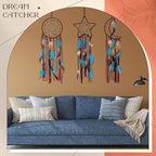 Jetec 3 Pcs Dream Catcher Moon Sun Star Design Handmade Traditional Design Craft Ornament Wall Art Hanging Home Decoration Bedroom Wedding (Dark Blue)