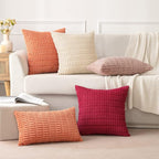 MIULEE Pack of 2 Corduroy Decorative Euro Sham Throw Pillow Covers 22x22 Inch Soft Boho Striped Pillow Covers Modern Farmhouse Home Decor for Summer Sofa Living Room Couch Bed Coral