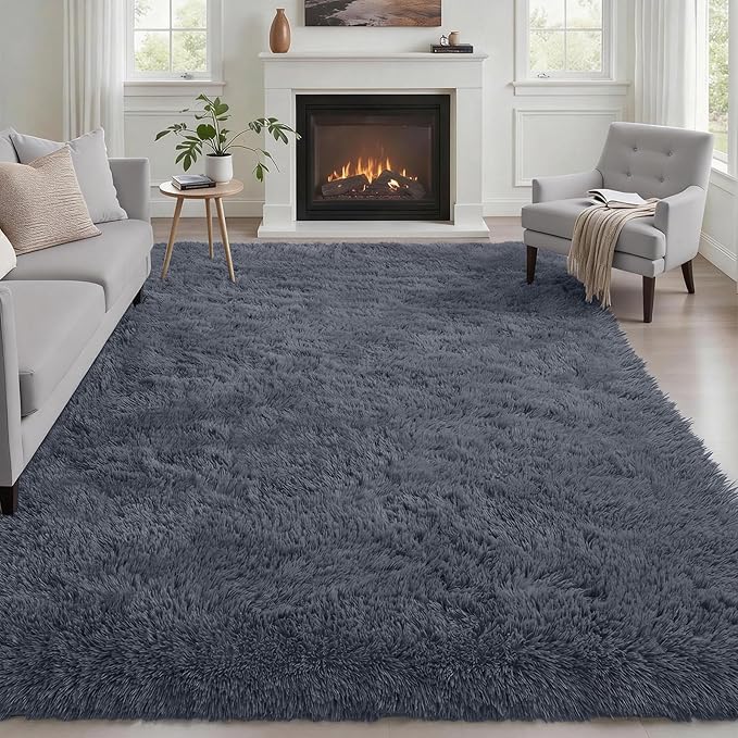 Fluffy 4x6 Area Rugs for Living Room Bedroom: Ultra Soft Shag Rug Non-Slip Non-Shedding Small Plush Bedside Rug Indoor Floor Carpets for Kids Room Playroom Entryway Nursery Dorms Home Decor Grey