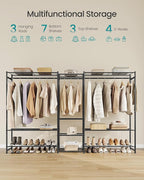 SONGMICS Portable Closet Wardrobe, Heavy-Duty Clothes Rack, Freestanding Clothing Rack with 10 Shelves, 3 Hanging Rods, 4 S‑Hooks, Metal Frame, for Bedroom, Entryway, Living Room, Black ULGR011BZ03S