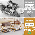 2 Pack Bamboo Luggage Rack for Guest Room, 26.77" Folding Wide Suitcase Stand with Fabric Storage Shelf, Thickened Luggage Stand Holder for Bedroom Hotel, Luggage Rack for Suitcases (2 Pack - Natural)