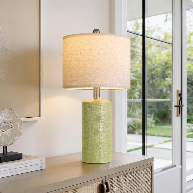 G-SAFAVA 20.5" Small Table Lamps for Living Room Lamp Single Ceramic Lamps for Bedroom Bedside Lamps Modern Boho Lamps for Night Stands Farmhouse Nightstand Lamp Side End Table Lamp, Light Green