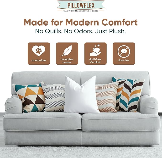 Pillowflex Synthetic Down Alternative Pillow Inserts for Shams - Comfy Pillows for Sleeping, Perfect Pillow & Best Sleeping Pillows, Handmade Down Alternative Throw Pillow Inserts - (17x17 Set of 2)