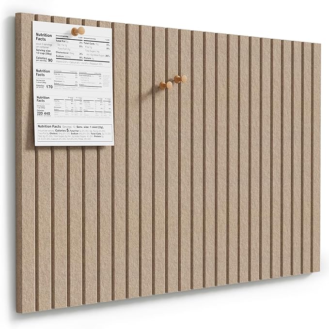 MaxGear Large Cork Boards for Walls 36" x 24", Earth Brown Felt Bulletin Board Tiles for Office Decor, 6 Pack Felt Wall Tiles with Slat Paneling, Push Pin Board Home Wall Organizer