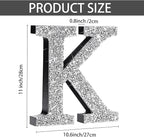 Qunclay 12'' Silver Crystal Diamond Bling Letters Crushed Diamond Decoration Wooden Glitter Letter with Screw and Hooks Rhinestone Gift for Wedding Y2k Mcbling Bedroom Wall Decor (Letter K)