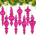 Mifoci 8 Pcs 6 Inch Mercury Glass Finial Christmas Ornaments Hanging Christmas Finials Glass Ornaments Assorted Mercury Decor for Vintage Holiday Xmas Tree Decoration (Hot Pink)
