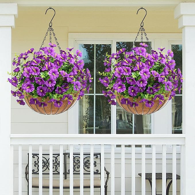 MARTINE MALL 24 Bundles Look Real Artificial Flowers for Outdoors, Realistic Fake Outdoor Flowers, UV Resistant Silk Petunia Flowers for Outside Faux Flowers Plants for Outdoor Porch, Purple