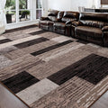 FlyDOIT Modern Geometric Patchwork Area Rug, 6x9 Chocolate Large Rugs for Living Room, Rockwood Collection Indoor Rugs for Bedroom, Throw Carpet Floor Decor for Entryway Dining Room Office Nursery