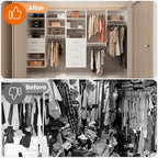 ROOMTEC Modular Closet System, 84" Wall-Mounted Closet Organizer with Hanging Rods, Modern Wooden Tower for Walk-In Closets, Wardrobe Storage Kit, White