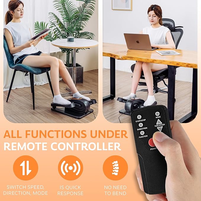 Under Desk Elliptical Exercise Machine, Electric Leg Exerciser with 12 Speeds, Forward & Reverse Modes,Quiet Compact Seated Pedal Stepper Machine with Remote Control for Seniors & Adults