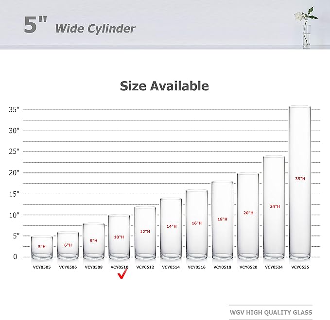 WGV Cylinder Vase, Diameter 5", Height 10", Clear Glass Floral Planter Container, Floating Candle Holder for Wedding Party Event Home Office Decor, 1 Piece
