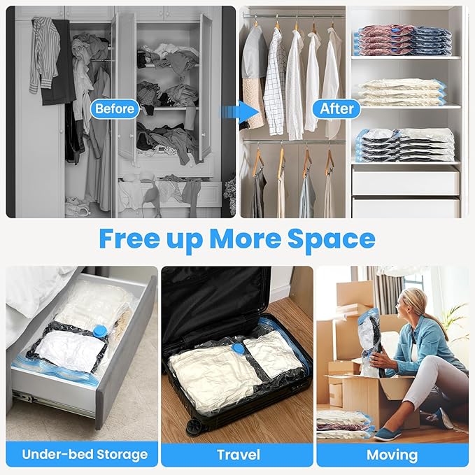 20Pack Thickened Space Saver Vacuum Storage Bags for Clothes with Hand Pump, (5 Jumbo+5 Large+5 Medium+5 Small) Vacuum Sealed Bags for Clothing, Comforters and Blankets
