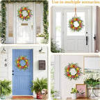 22 Inch Artificial Spring Summer Wreaths for Front Door Daisy Flower Wreath with Wildflowers,Eucalyptus Leaves,Ferns for Indoor Outdoor Wall Porch Festival Farmhouse Home Holiday Decor.