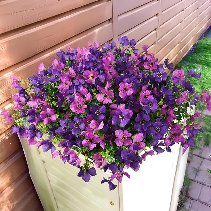 Homsunny Artificial Fake Flowers Plants for Outdoors - 12 Bundles Fake Plants Faux Silk Flowers Outside, UV Resistant for Planter Front, Porch, Garden, Patio, Spring Decor