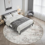 Round Area Rug for Living Room: 6 ft Washable Modern Abstract Soft Thin Rug Indoor Floor No Slip Stain Resistant Carpet for Bedroom Dining Room Farmhouse Nursery Home Office - Brown Grey