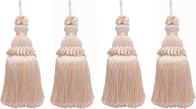 DÉCOPRO Beautiful Hand-Crafted 5" (12.5cm) Key Tassel, 3 1/2" (8.5cm) Loop # IKTJ, Seashell Ivory #5055 (White Ivory, Off White) Set of 4