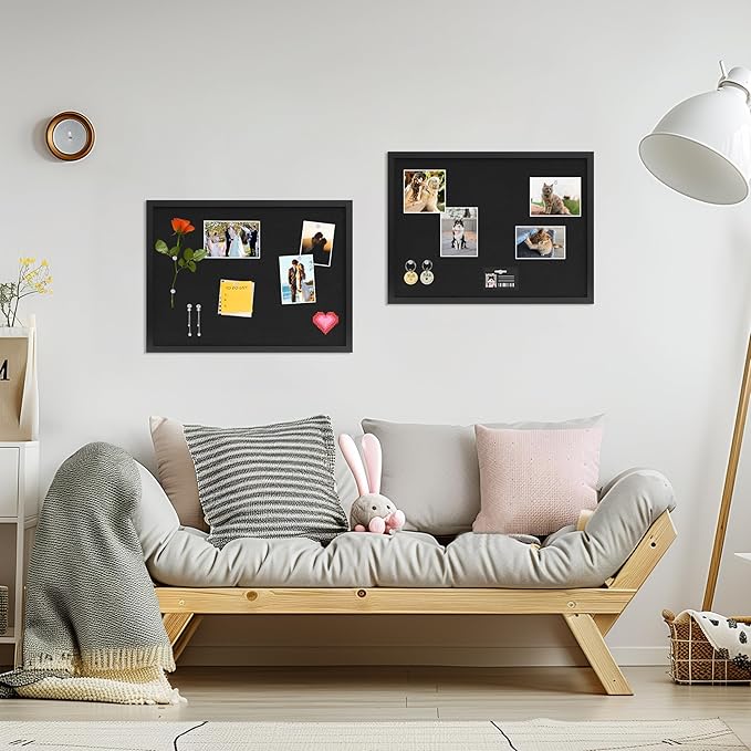 DAHAPYBOO Cork Board with Linen Black,Bulletin Board 23"x17", Corkboards for Office Home School Message Board or Vision Board Decoration.