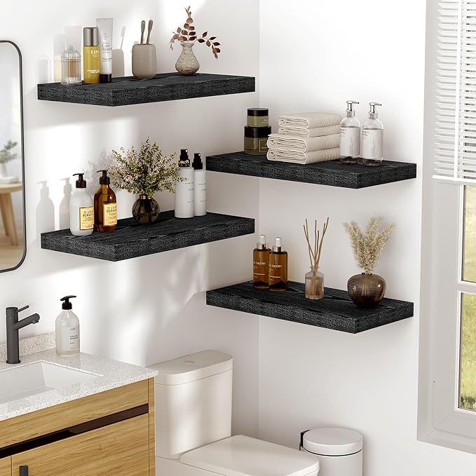 Vivelove 16 Inches Floating Shelves Wall Mounted, 10" Deep Wall Shelves for Bedroom, Bathroom, Living Room, Kitchen, Office, Home Decor, Modern Shelf, Set of 2, Black, 16x10.2x1.5
